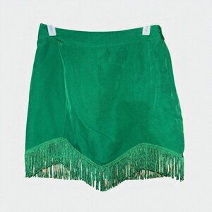 Altar'd State NWOT Emerald Green Fringe Skirt Mini Size Medium
